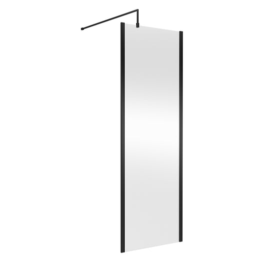 Fairford 700mm Matt Black Vertically Framed 8mm Wetroom Screen - 1850mm High