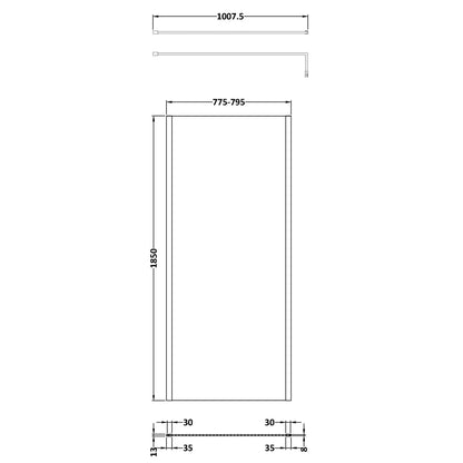 Fairford 800mm Matt Black Vertically Framed 8mm Wetroom Screen - 1850mm High