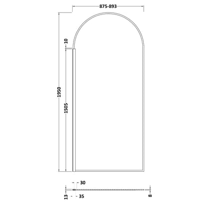 Fairford 900mm Matt Black Arched 8mm Wetroom Screen - 1950mm High